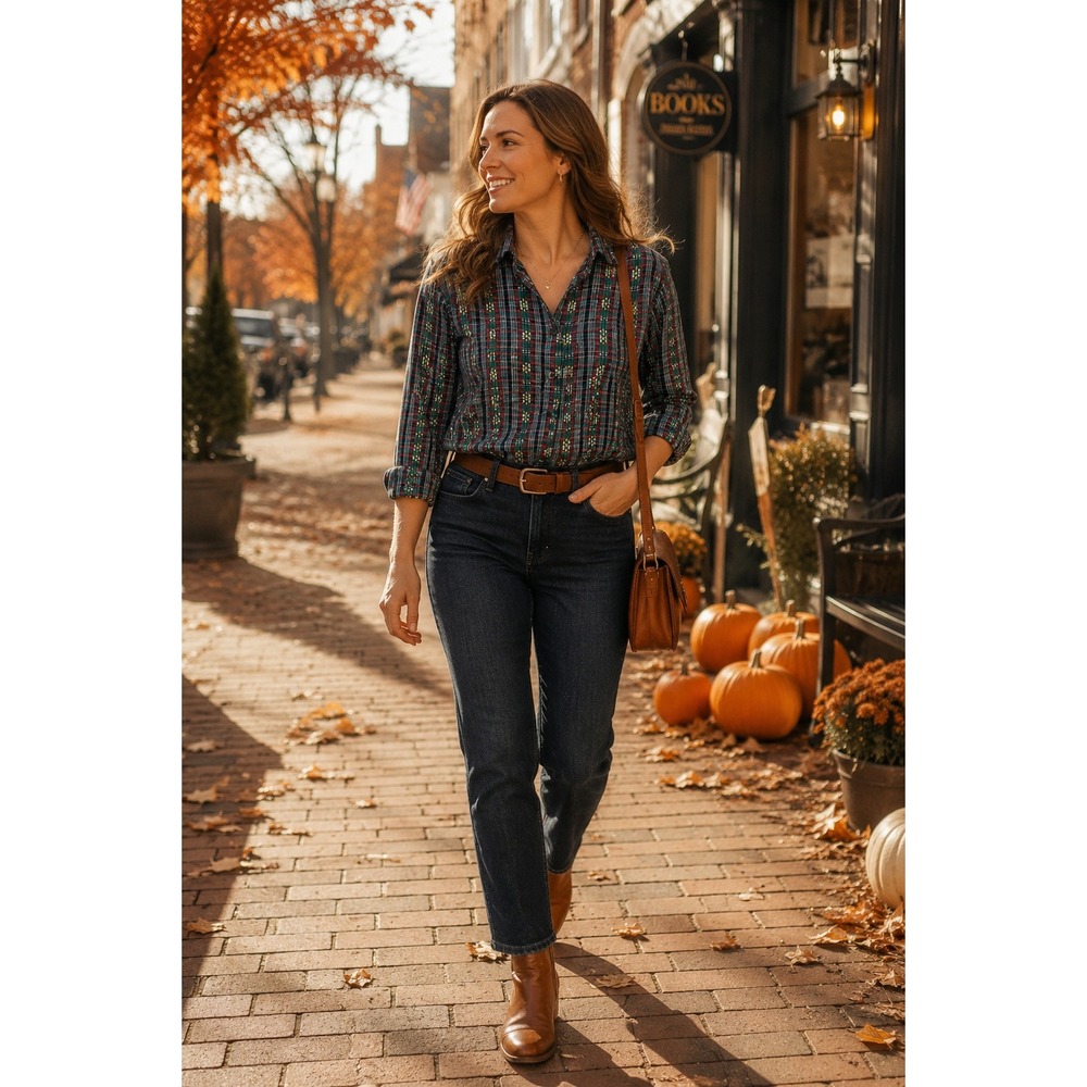 Napa Valley Petites Vintage Plaid Button Down Shirt Green Red Long Sleeve M USA